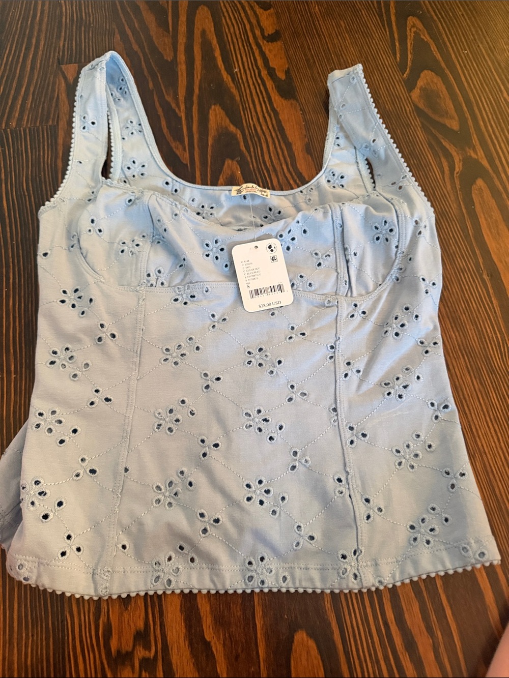 Free People Light Blue Eyelet Bustier Camisole